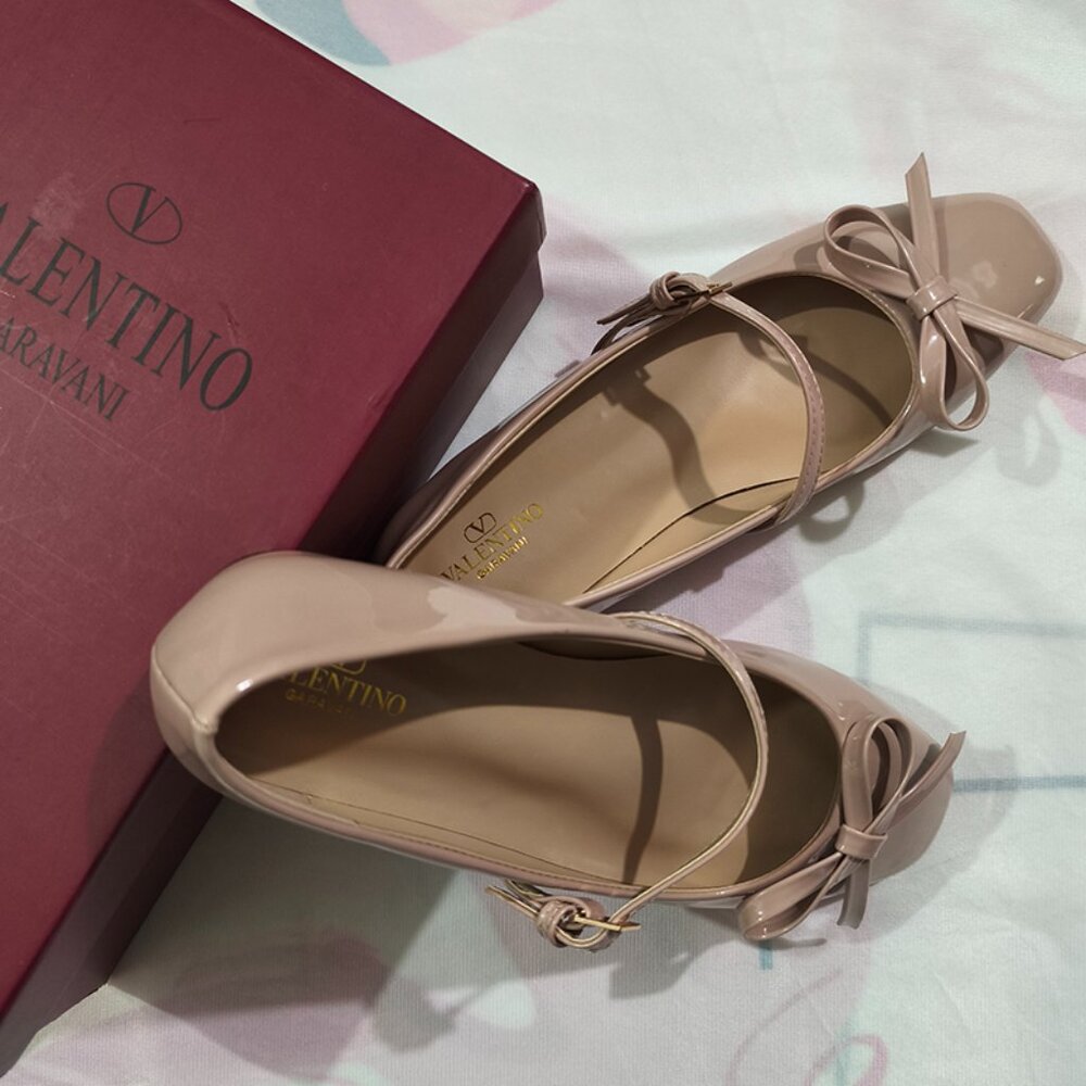 Valentino Light Nude Patent Leather Mary Jane Shoes